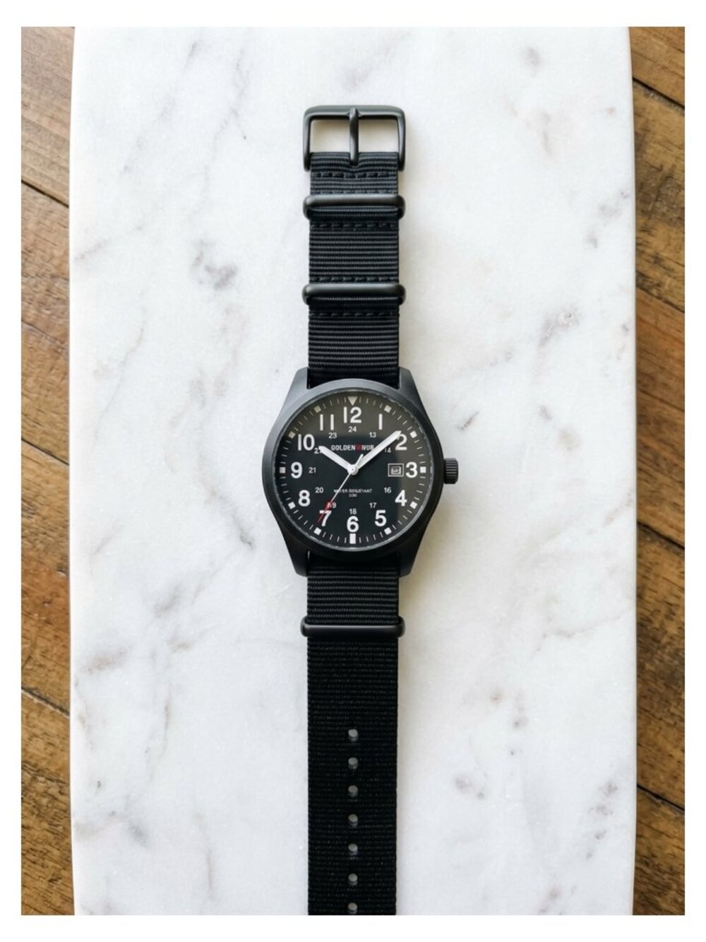 Men's Nylon Slip-Thru Strap Watch Military Time Easy Read Glowing Hands